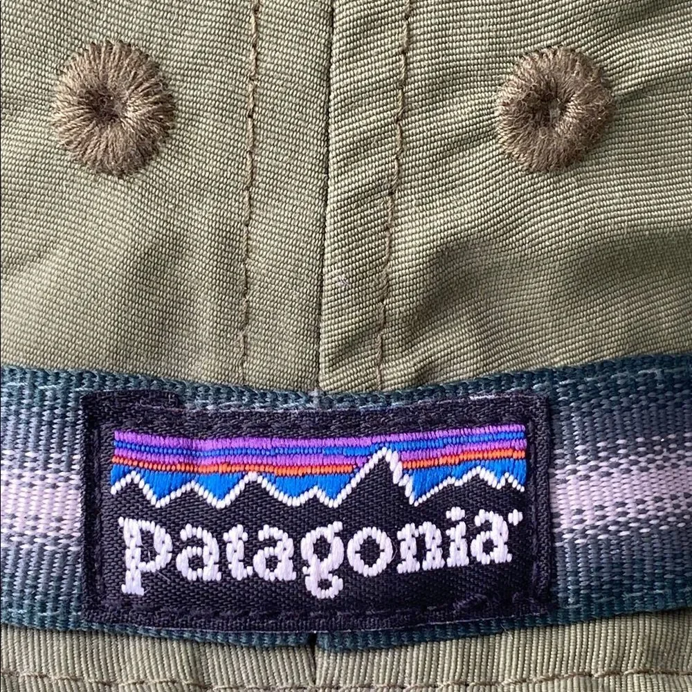 Patagonia Olive Green Bucket Hat with Striped Band - Picture 2 of 7